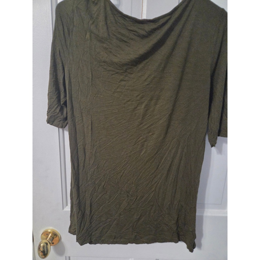 Cable & Gauge Lattice V-Neck Top Women L Olive Green Boho Casual - Picture 3 of 5